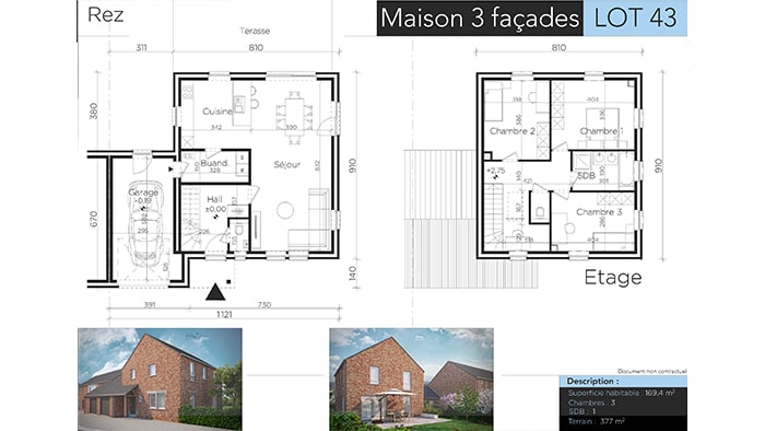 Plan d'une maison à étage intitulée 